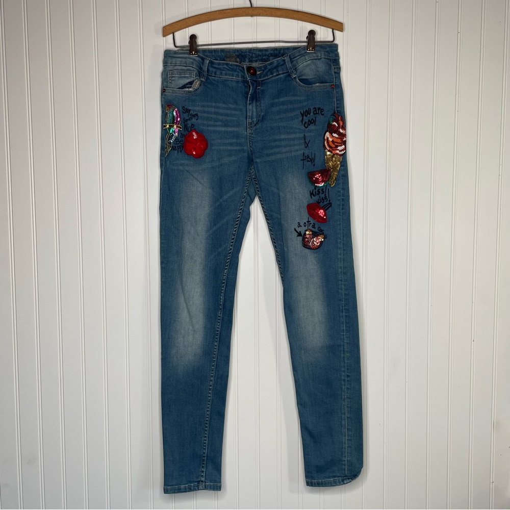 Desigual Embroidered Appliqué Skinny Jeans - Picture 2 of 11